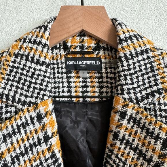 Karl Lagerfeld Paris Black Yellow Gingham Tweed Notch Lapel Blazer Women's 2 NWT - Picture 3 of 8